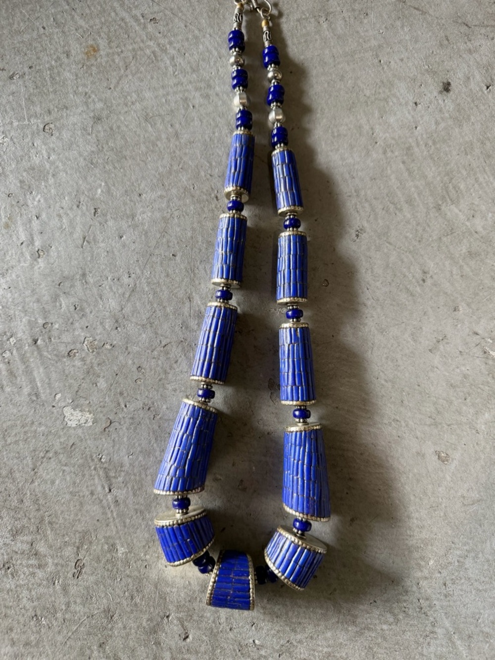 Lapis Inlayed Beaded Statement Necklace - Unbranded